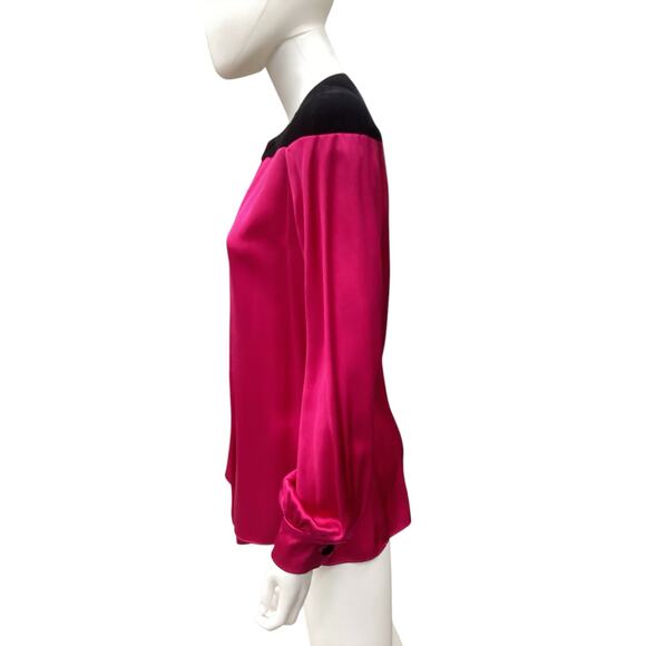 VTG Polatof Women’s Top SZ M/ L Italian Designer Silk And Velvet Hot Pink Black - Picture 3 of 6